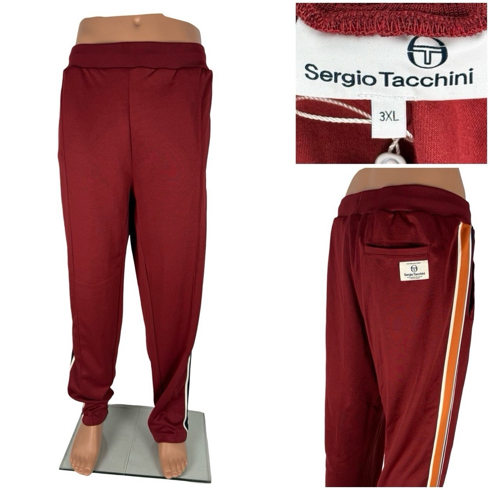 Sergio Tacchini Mens 3XL Pants Monte Joggers Red Merlot Cotton Blend NWT